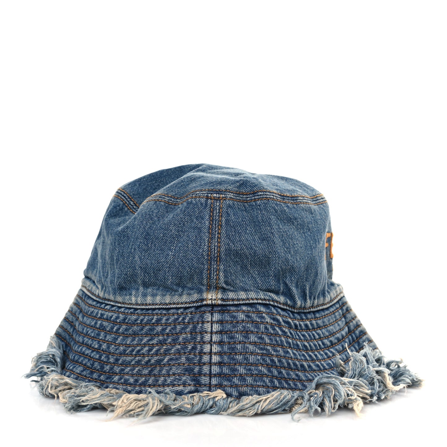 Denim Frayed Logo Embroidered Bucket Hat M Blue