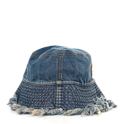 Fendi Denim Frayed Logo Embroidered Bucket Hat M Blue 5 of 7