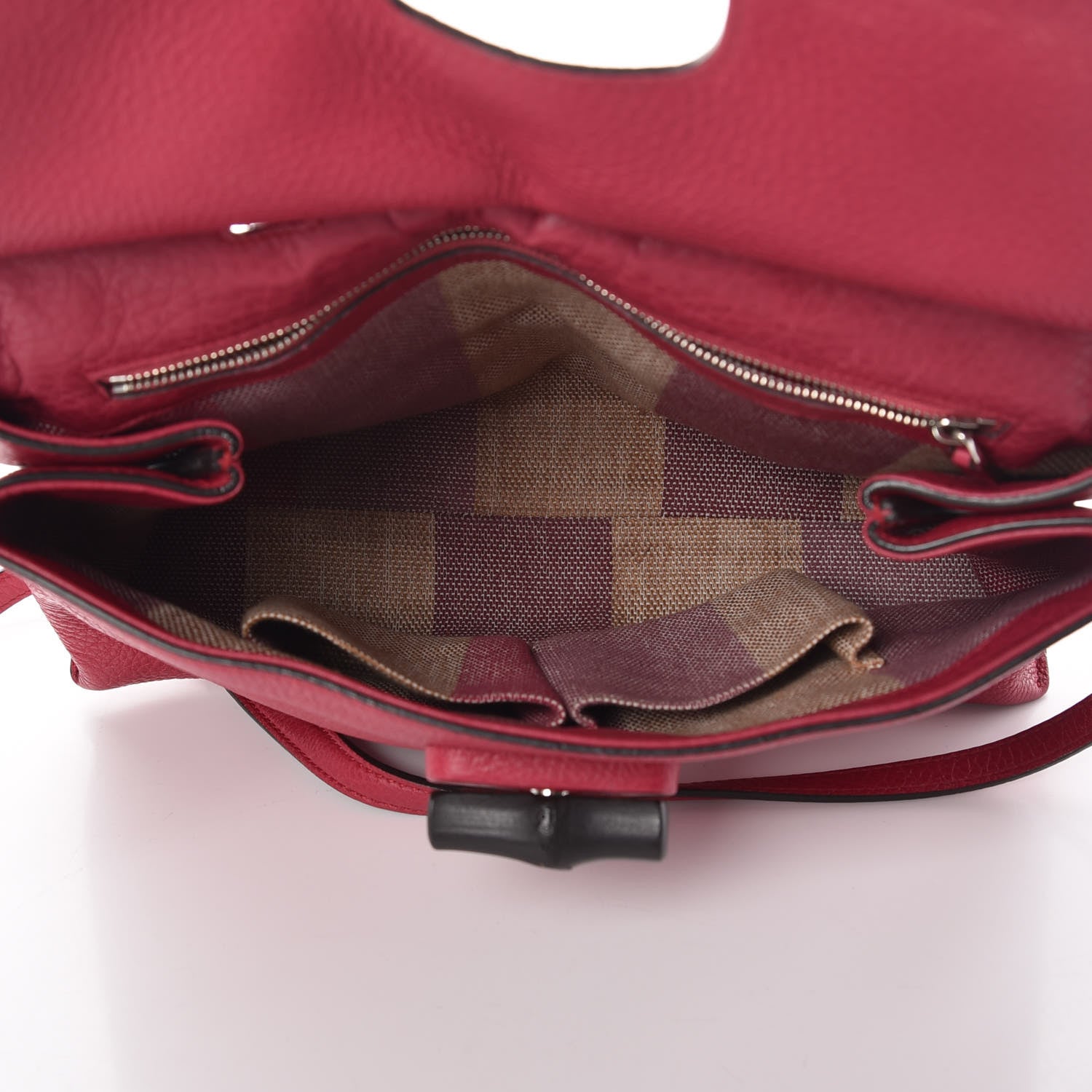 Gucci Pebbled Calfskin Medium Bamboo Daily Top Handle Bag Petunia 9 of 16