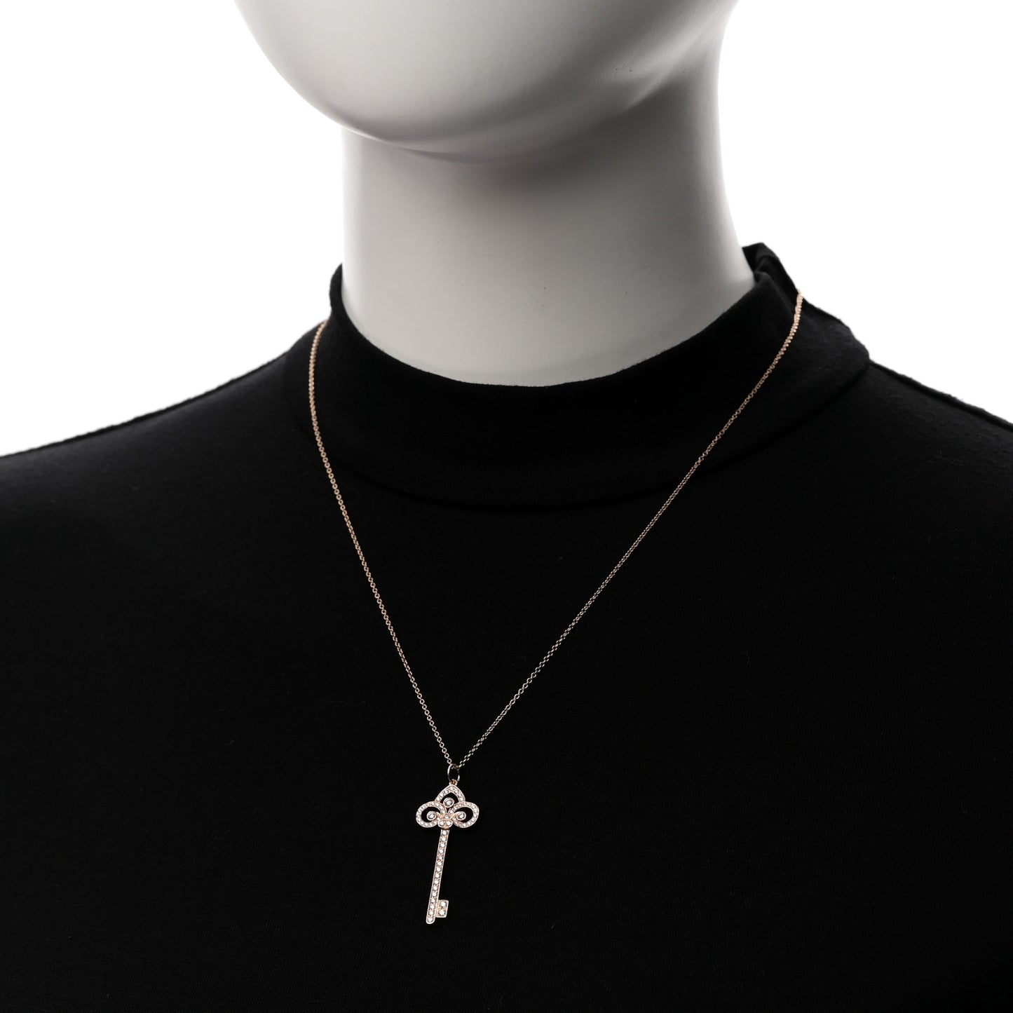 18K Rose Gold Diamond Fleur De Lis Key Pave Pendant Necklace