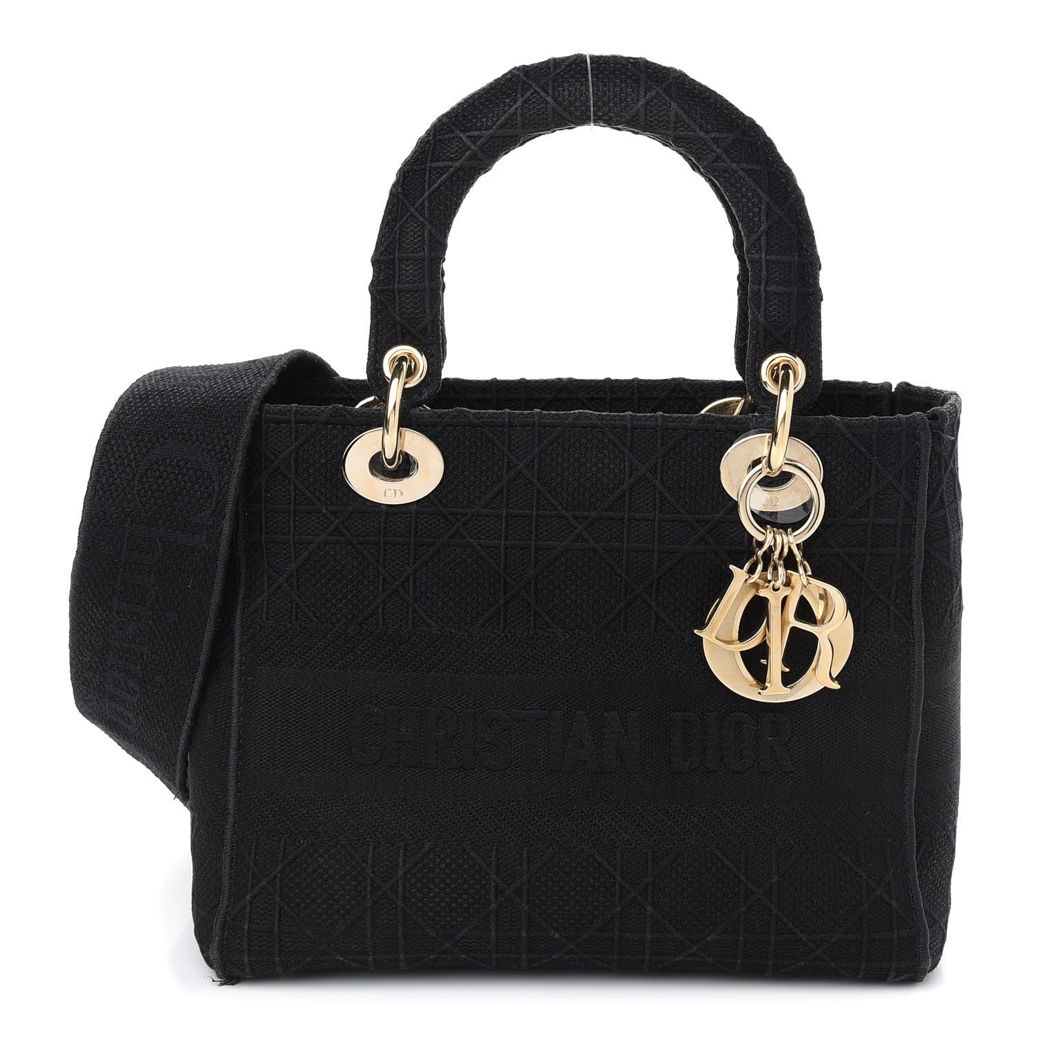 Christian Dior Canvas Embroidered Cannage Medium Lady D-Lite Black 1 of 12