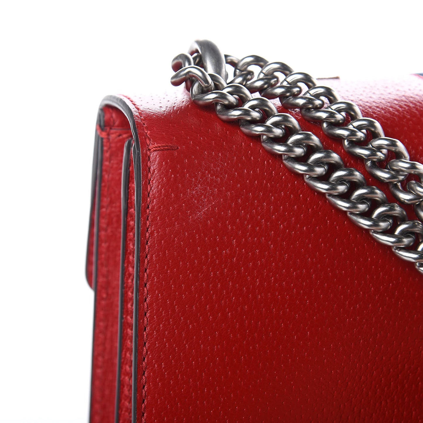 Calfskin Web Floral Embroidered Small Dionysus Shoulder Bag Hibiscus Red