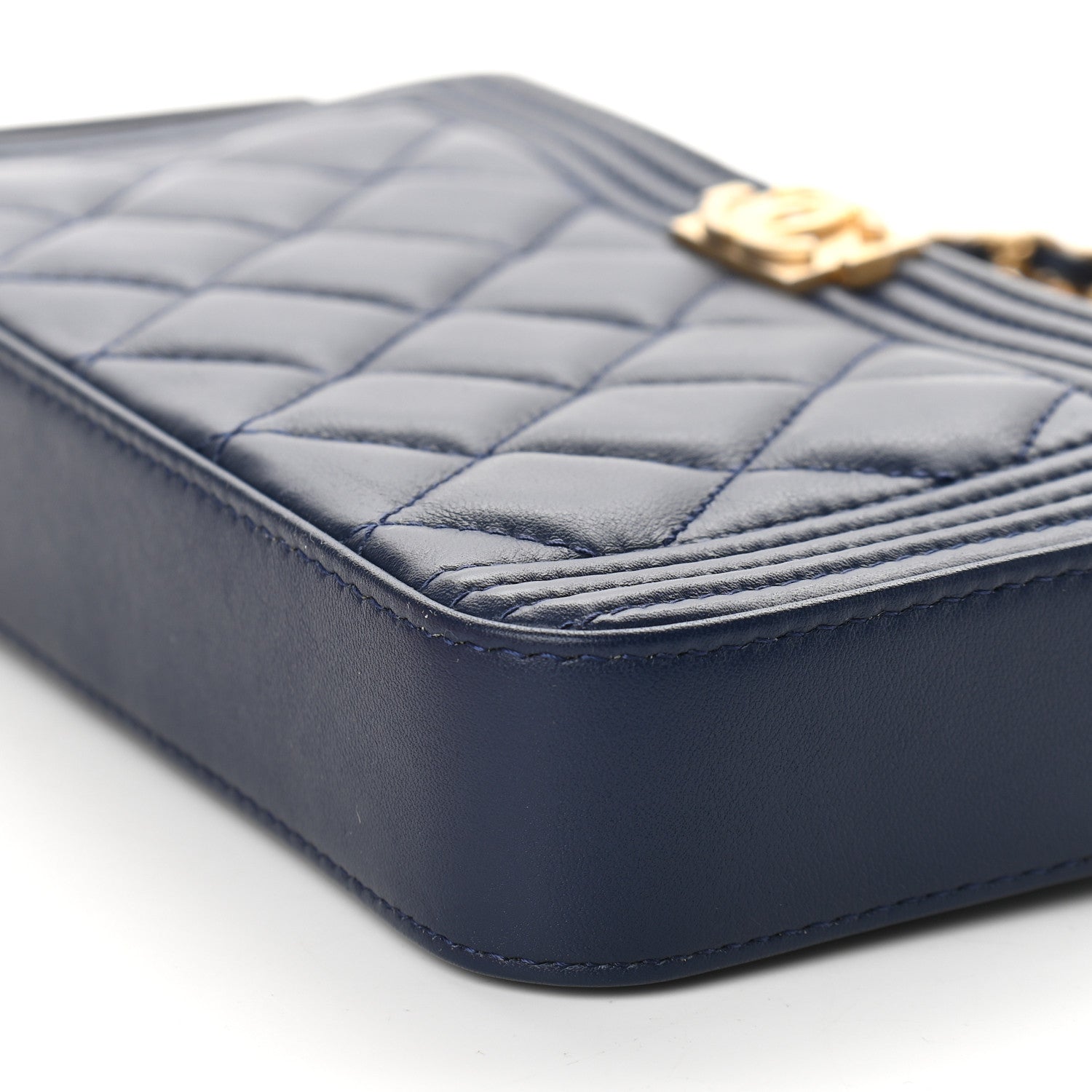 Chanel Lambskin Quilted Small Boy Clutch With Chain Navy 9 of 9
