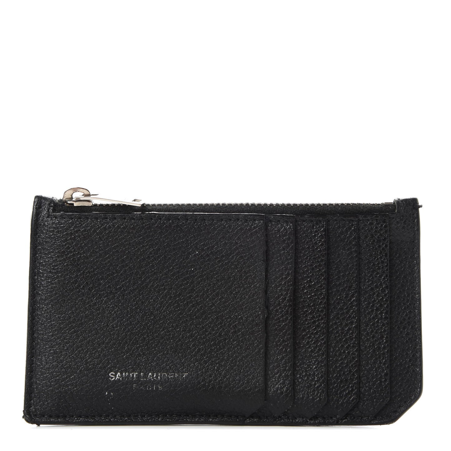 Grained Calfskin 5 Fragments Zip Pouch Card Holder Black