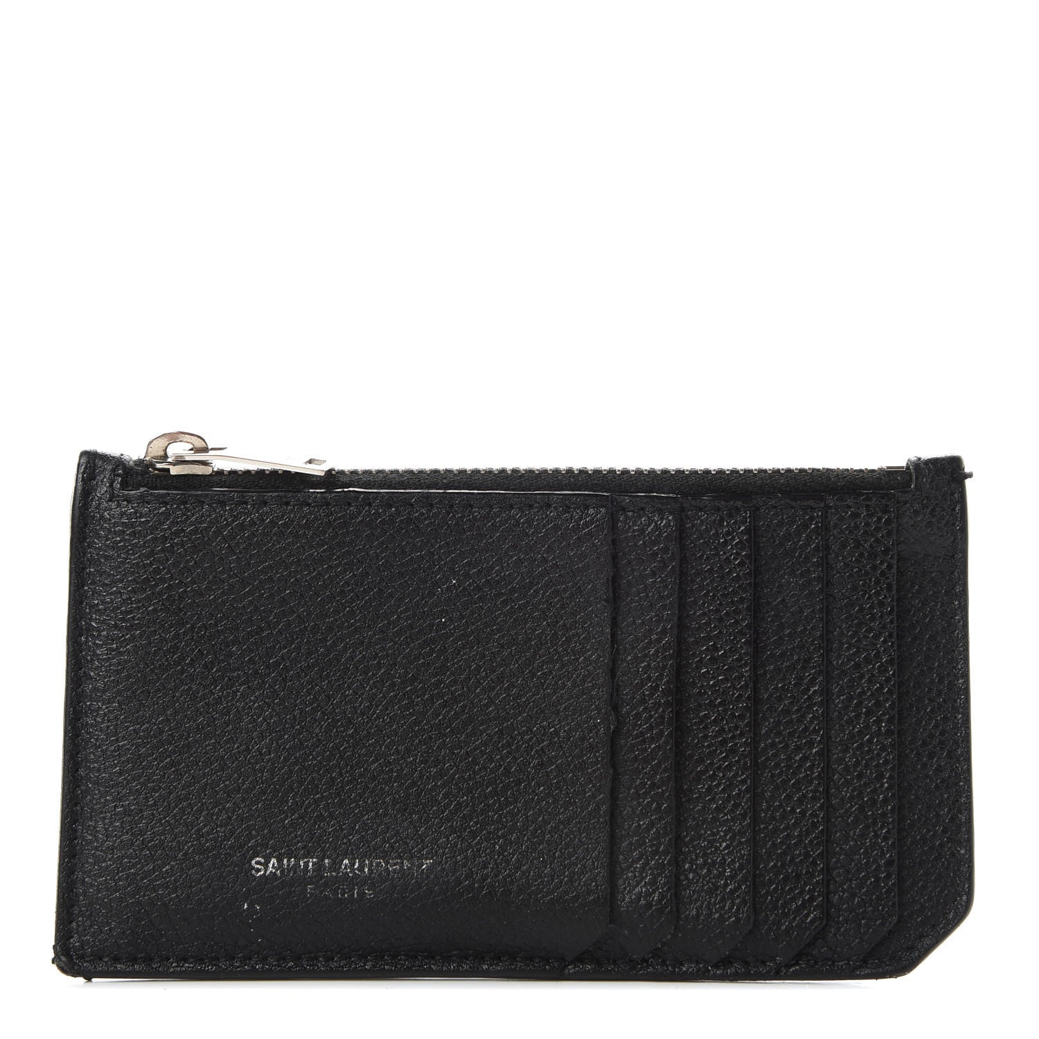 Saint Laurent Grained Calfskin 5 Fragments Zip Pouch Card Holder Black 1 of 7