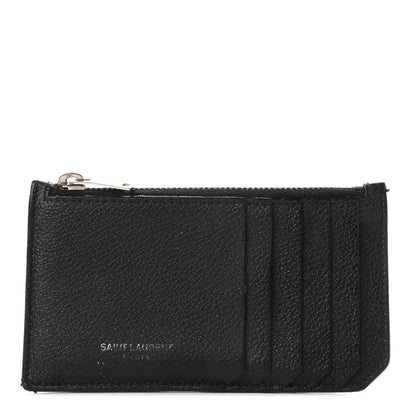 Saint Laurent Grained Calfskin 5 Fragments Zip Pouch Card Holder Black 1 of 7