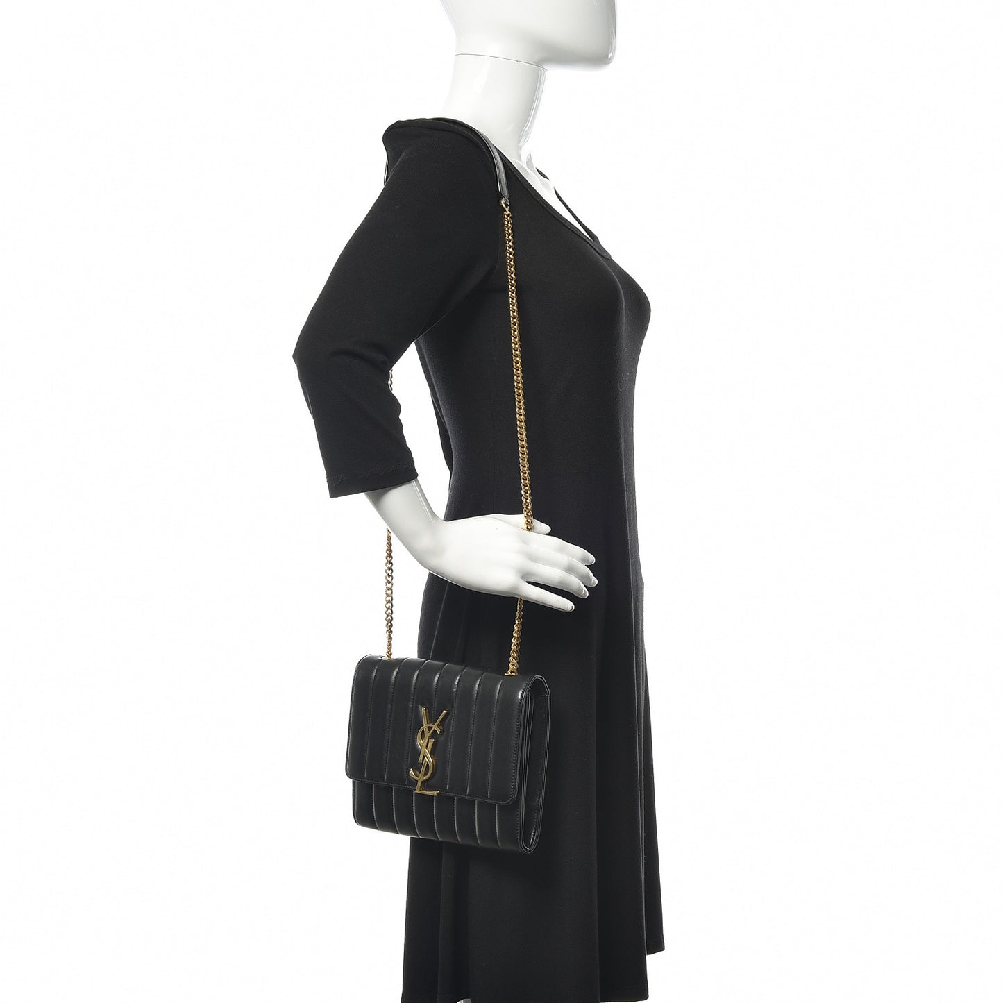 Lambskin Matelasse Monogram Vicky Chain Wallet Black