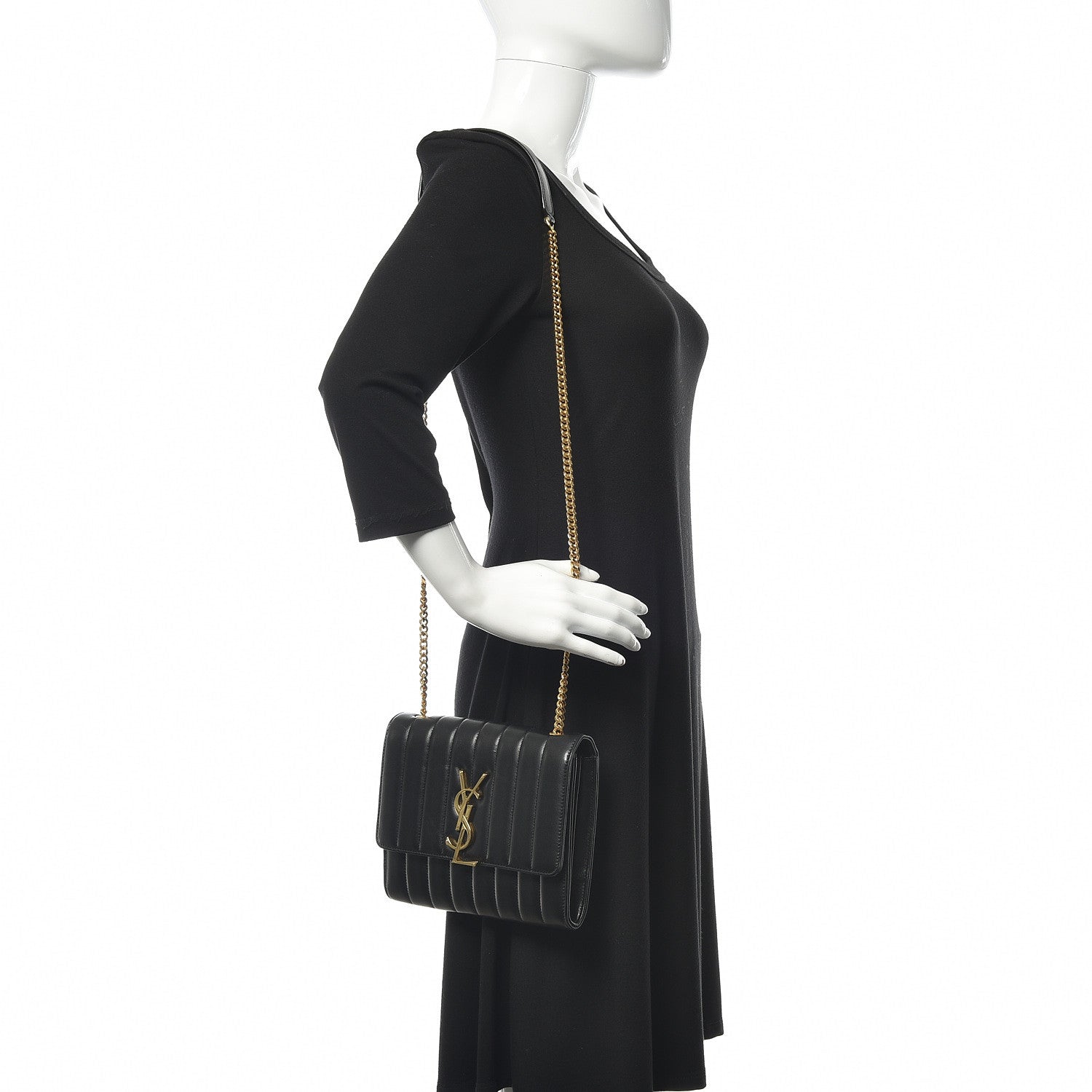 Saint Laurent Lambskin Matelasse Monogram Vicky Chain Wallet Black 2 of 13