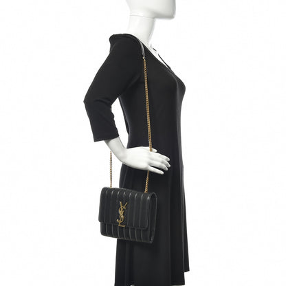 Saint Laurent Lambskin Matelasse Monogram Vicky Chain Wallet Black 2 of 13
