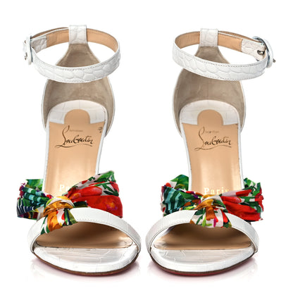 Christian Louboutin Crocodile Embossed Calfskin Silk Floral Ali 100 Pumps 37.5 White Ruban 2 of 9