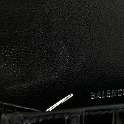 Balenciaga Shiny Calfskin Monochrome Crocodile Embossed Hourglass Chain Cardholder Black 12 of 12