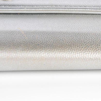 Chanel Metallic Caviar Sevruga Long Flap Wallet Silver 4 of 13