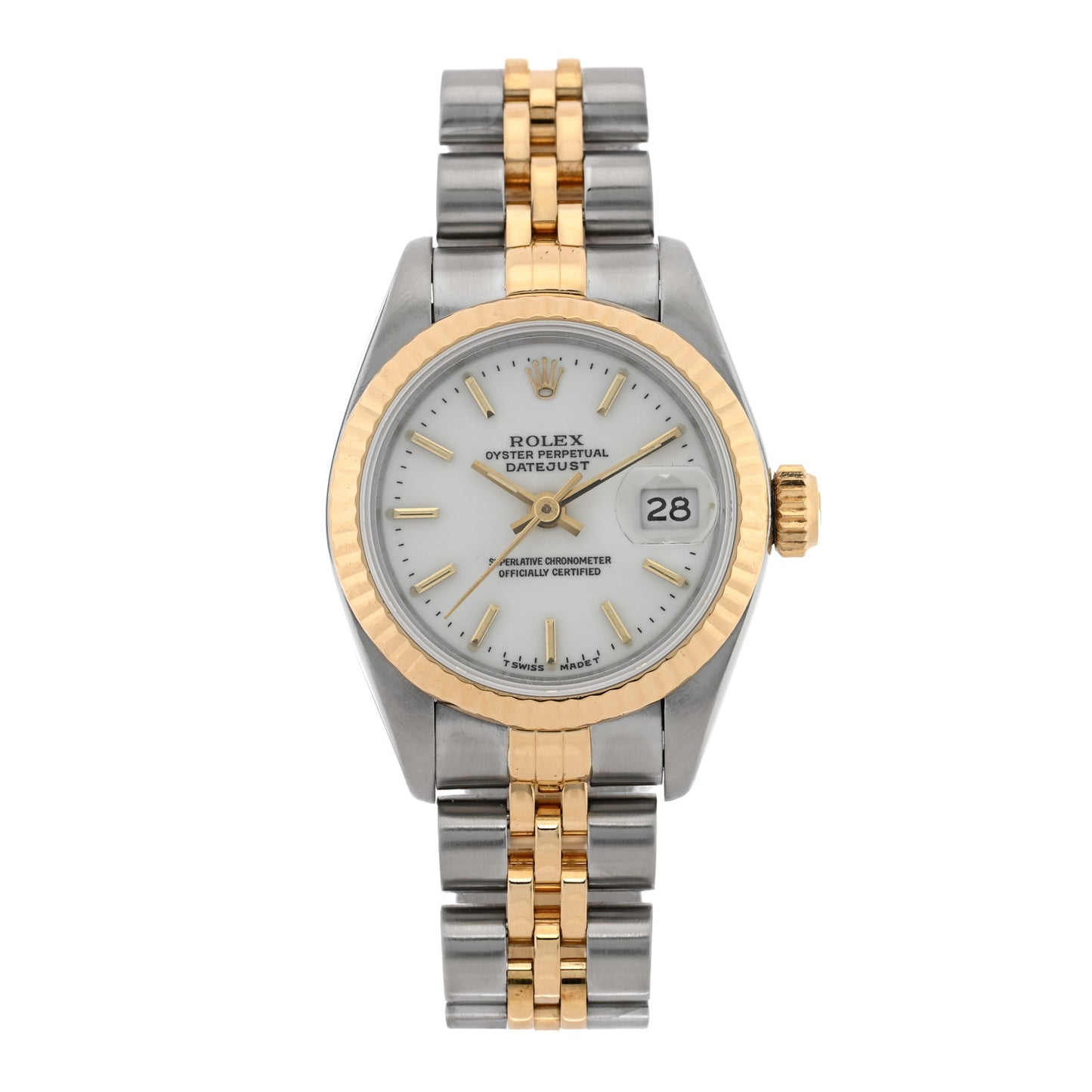 Stainless Steel 18K Yellow Gold 26mm Oyster Perpetual Datejust Watch White 69173