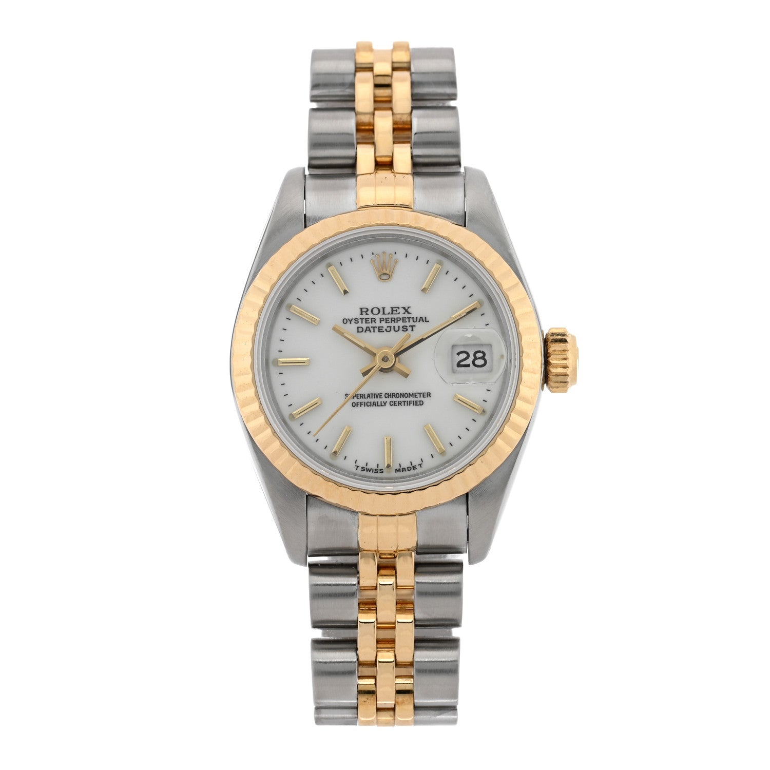 Rolex Stainless Steel 18K Yellow Gold 26mm Oyster Perpetual Datejust Watch White 69173 1 of 5
