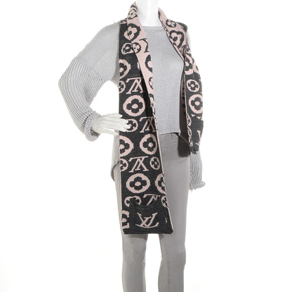 Louis Vuitton Monogram Knit Wool Hooded Scarf Pink Grey 2 of 4