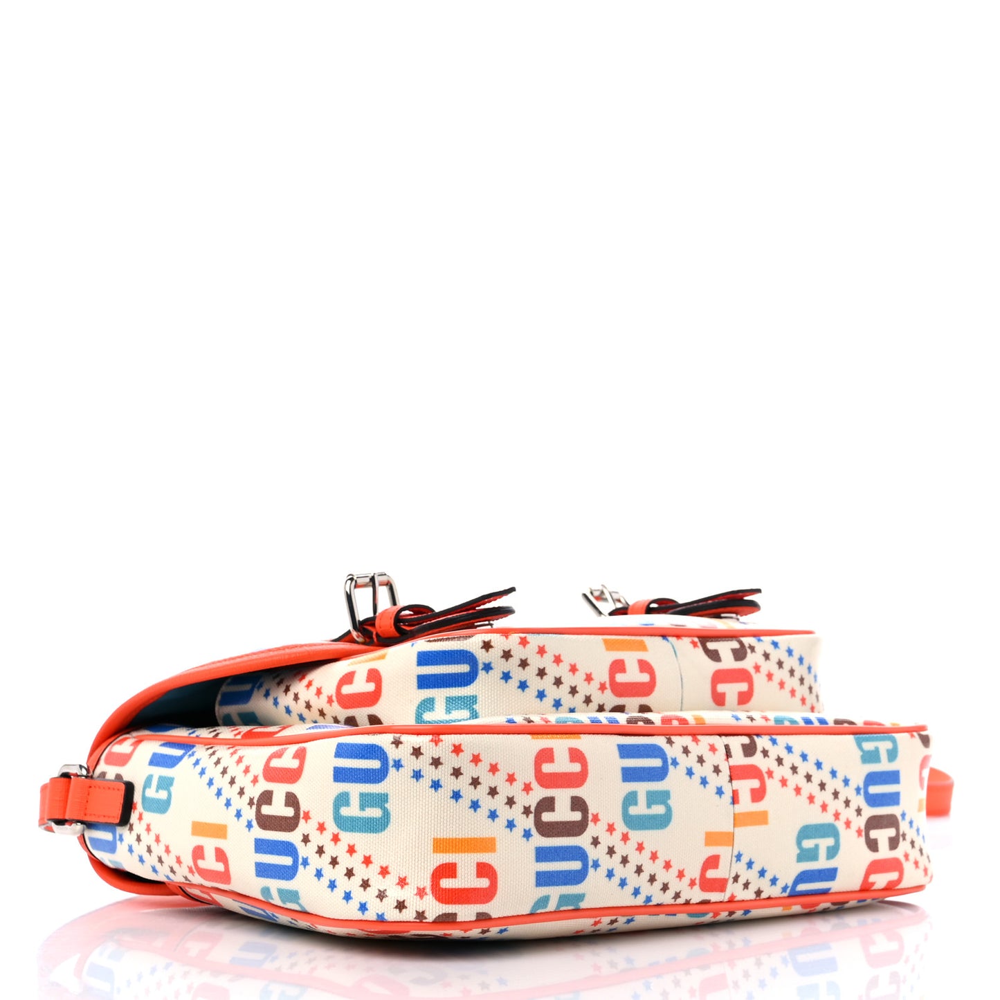 Coated Canvas Logo Star Print Childrens Messenger Bag Beige Multicolor Vibrant Orange
