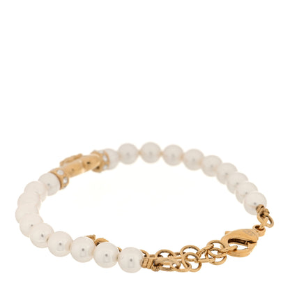 Chanel Pearl Crystal CC Heart Bracelet  Gold Pearly White 3 of 5