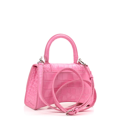 Balenciaga Shiny Calfskin Crocodile Embossed Hourglass Top Handle Bag XS Baby Pink 4 of 11