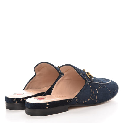 Gucci Velvet GG Monogram Womens Princetown Slippers 35 Blue Beige 4 of 9