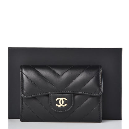 Chanel Lambskin Chevron Quilted Flap Card Holder Black 10 of 10