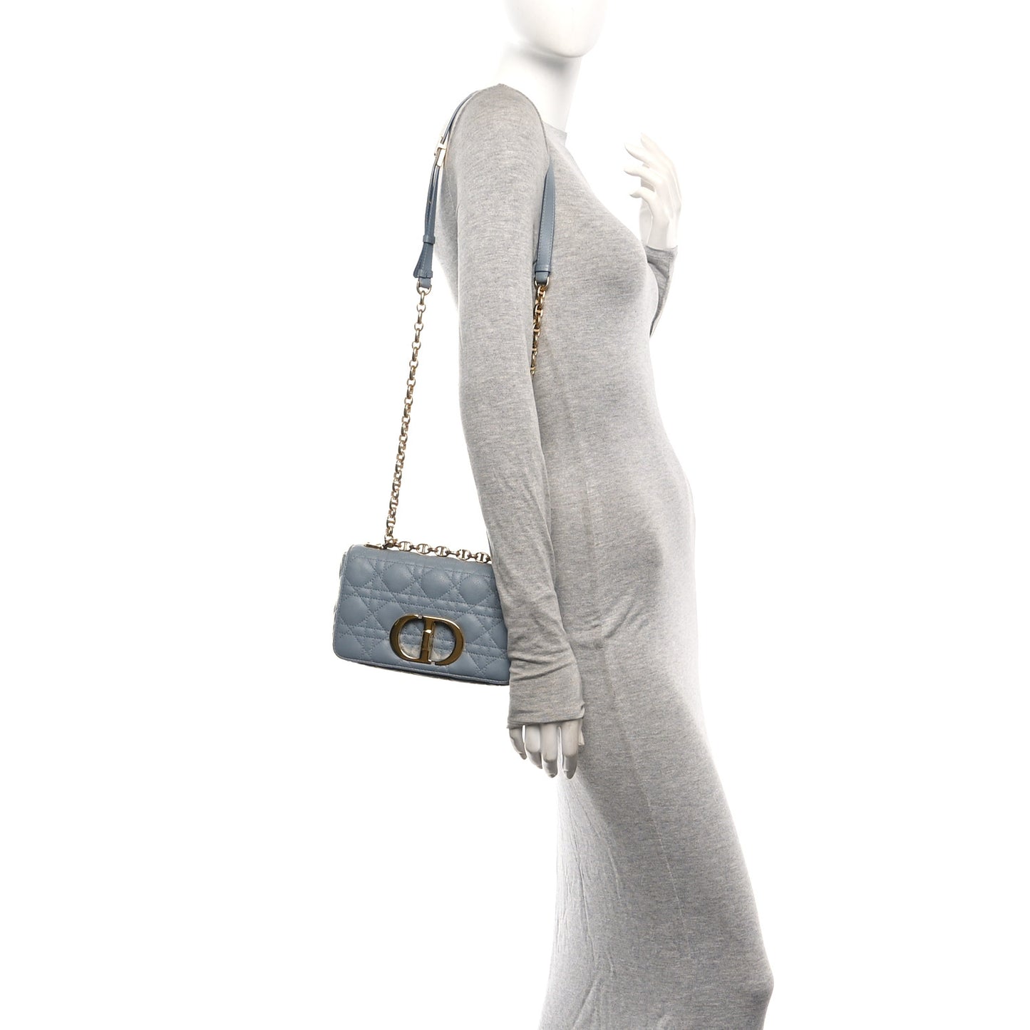 Calfskin Cannage Small Caro Bag Cloud Blue