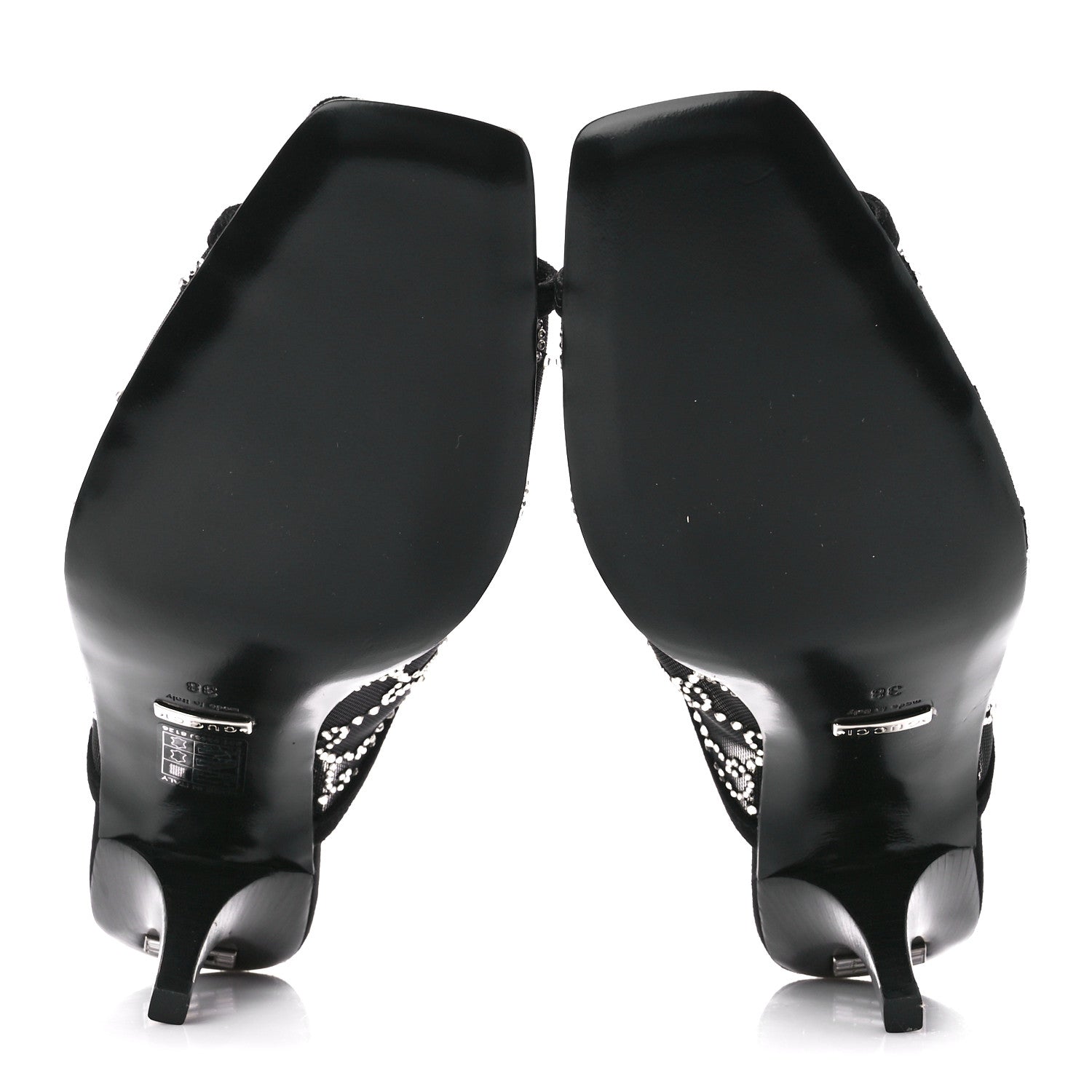 Gucci Tela Retino Kid Scamosciato Crystal GG Monogram Square G 95mm Slide Sandals 38 Black 5 of 10