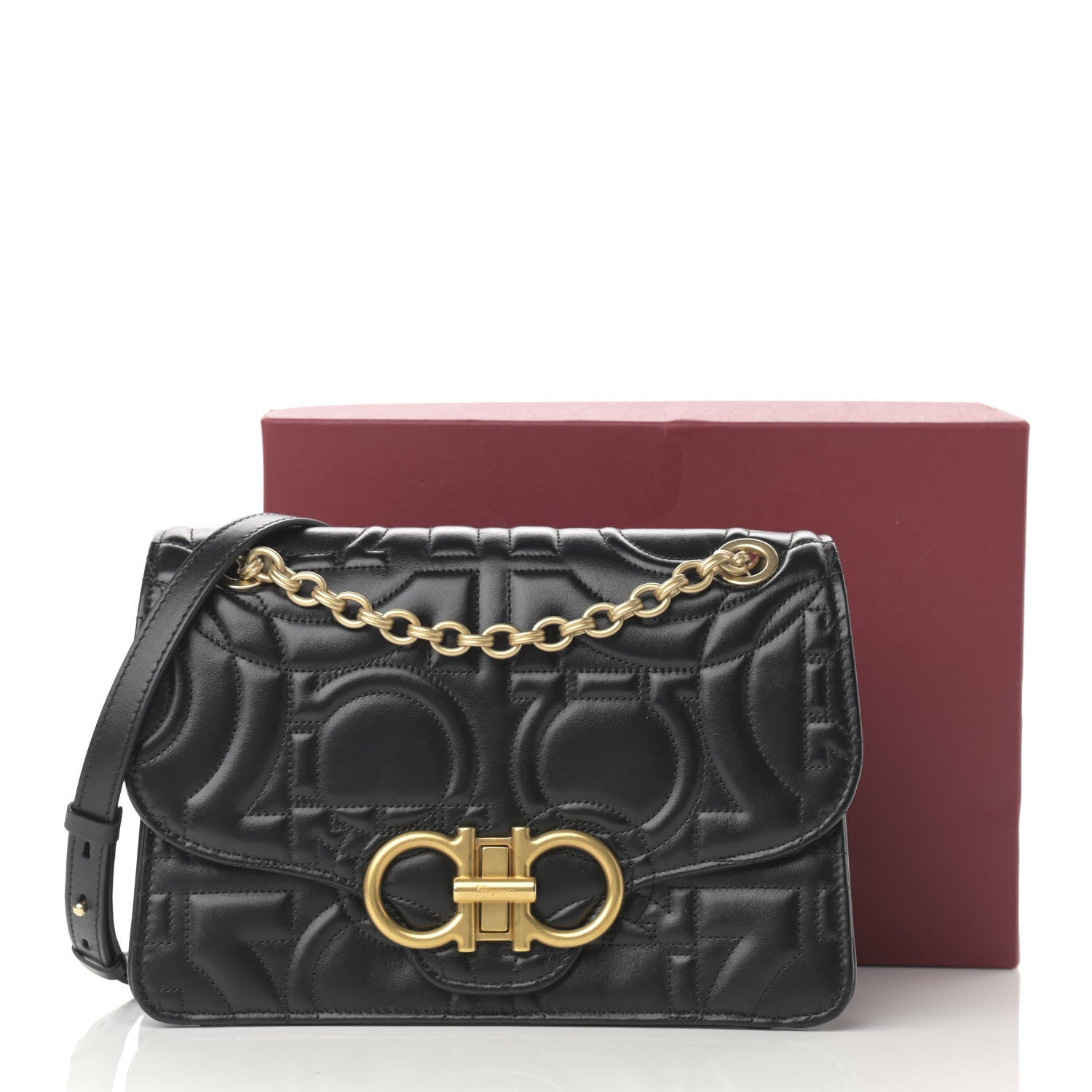 Salvatore Ferragamo Calfskin Quilted Gancini Flap Bag Black 12 of 12