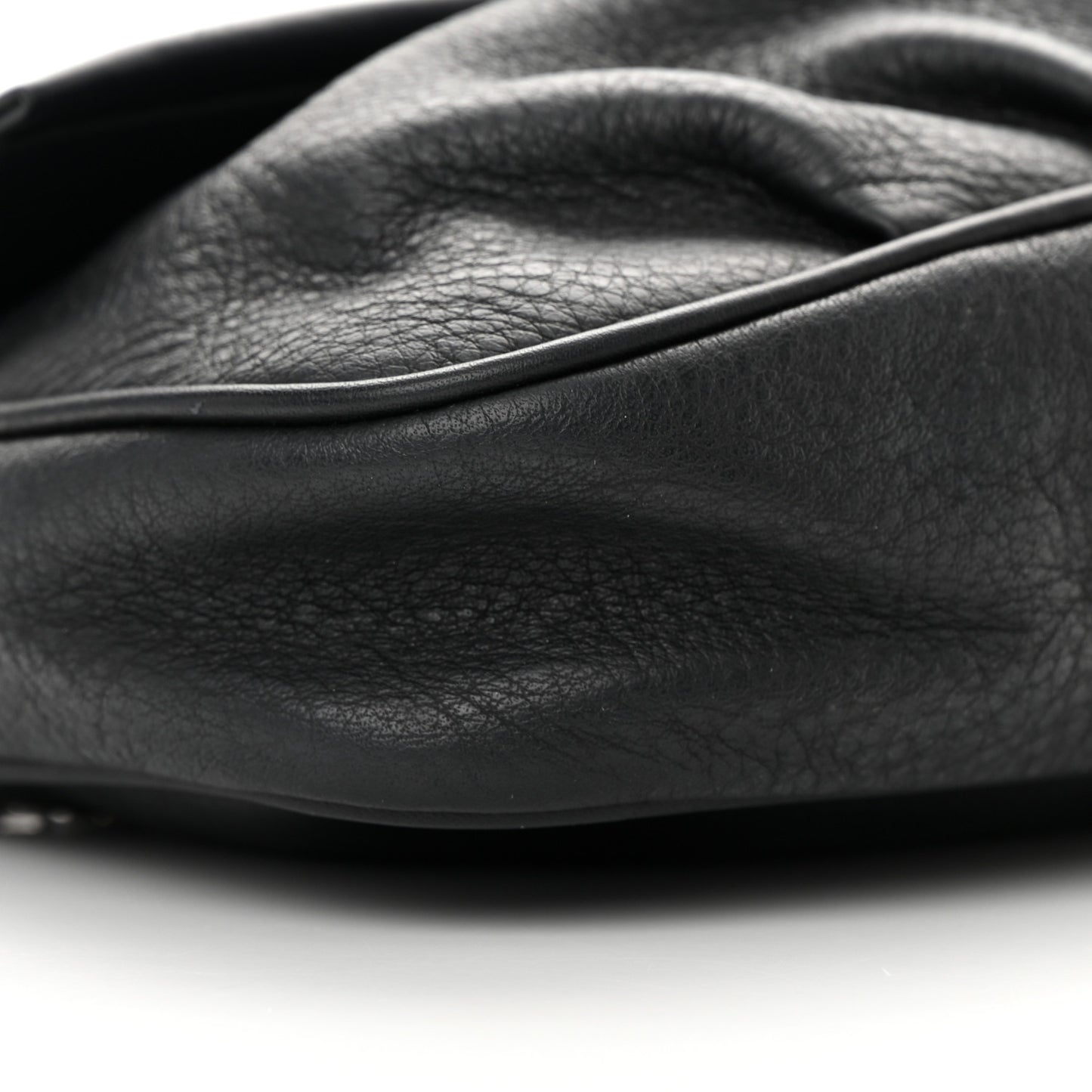 Vitello Flamingo Enamel Fendista Pouchette Crossbody Black