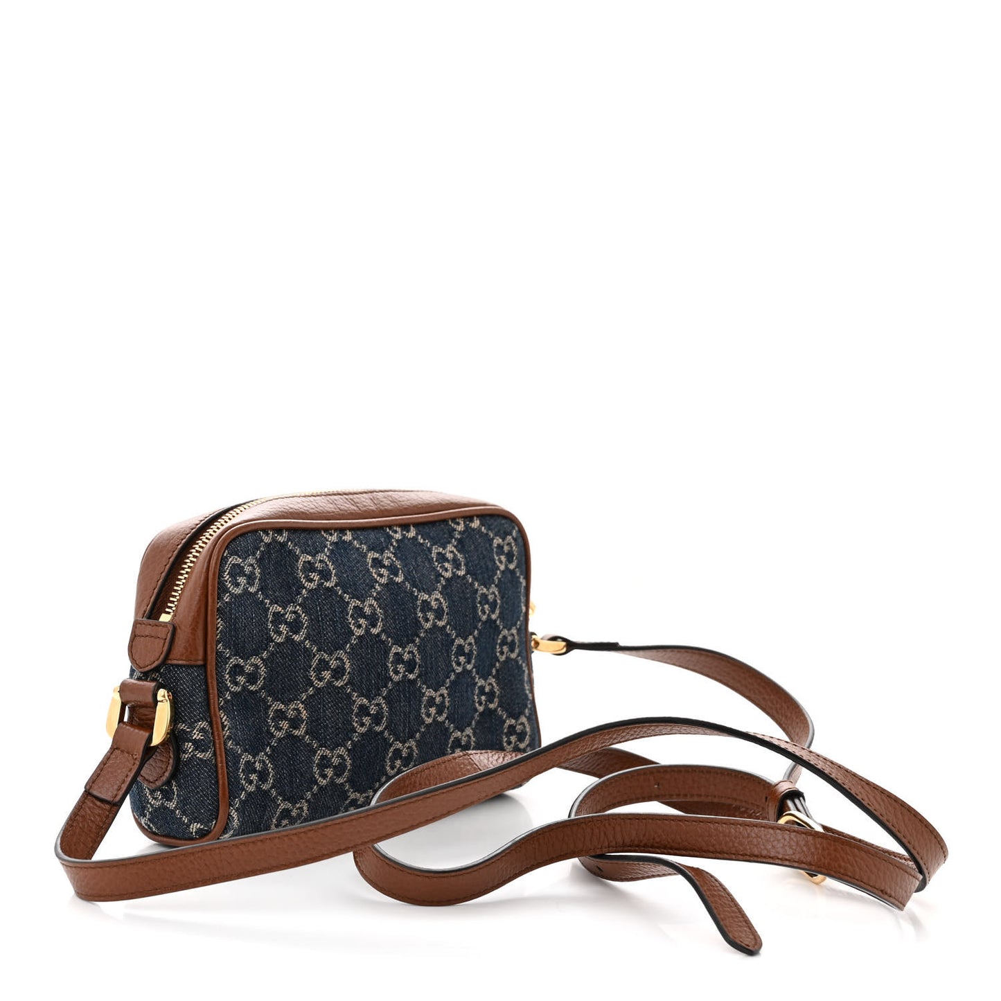 New Denim GG Monogram Dollar Calfskin Mini Ophidia Shoulder Bag Blue Tea Cuir Epilog