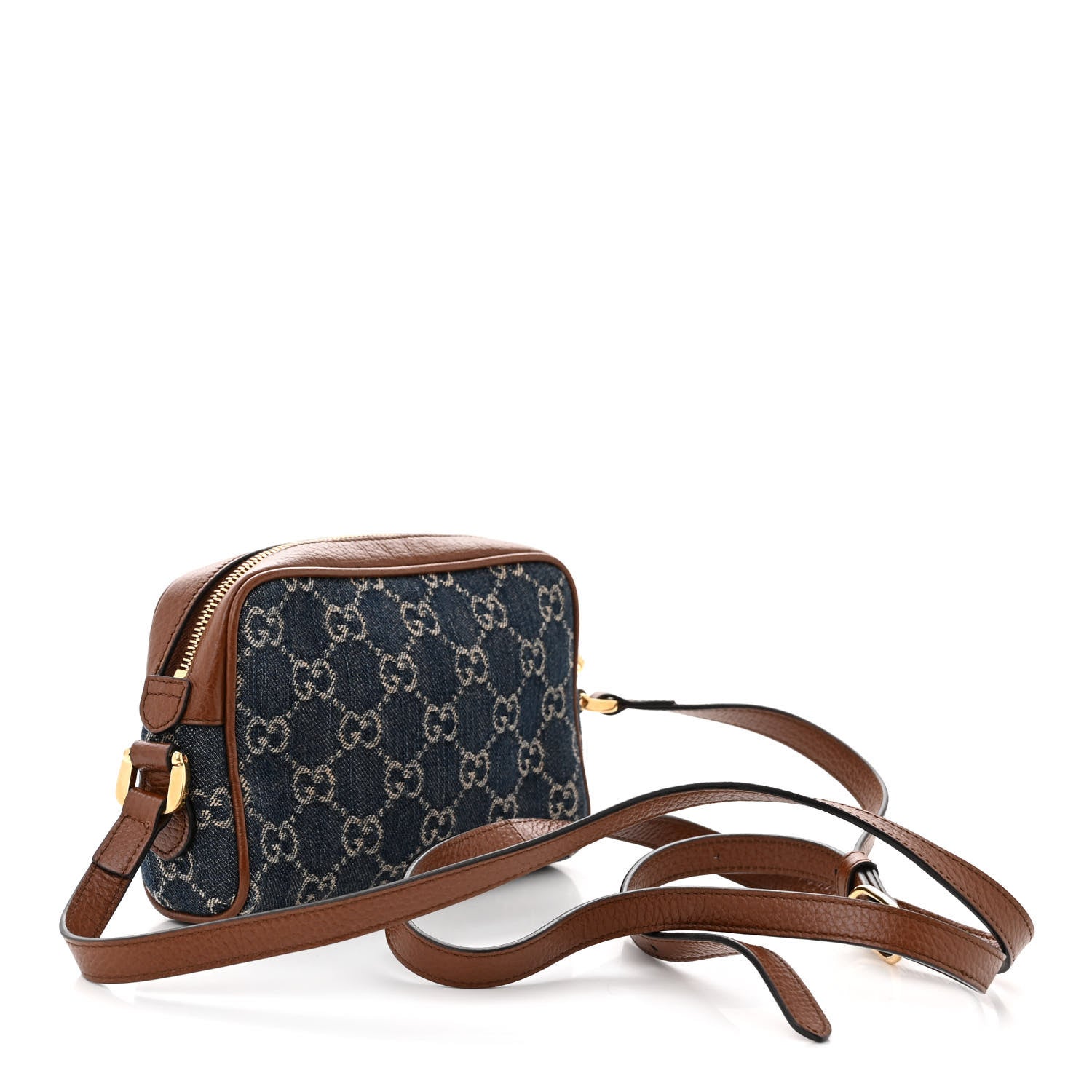 Gucci New Denim GG Monogram Dollar Calfskin Mini Ophidia Shoulder Bag Blue Tea Cuir Epilog 2 of 11