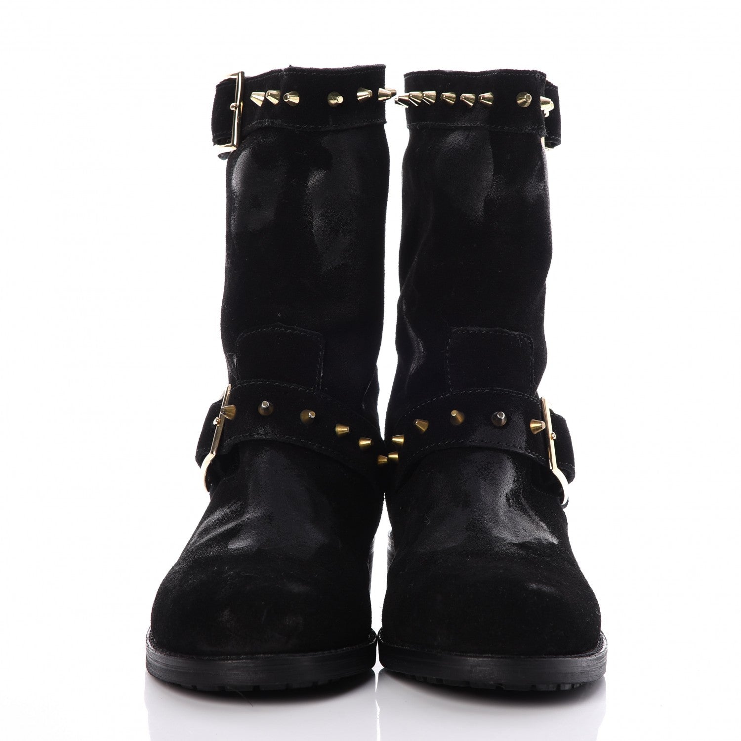Jimmy Choo Distressed Waxed Leather Studded Biker Moto Boot 38 Black 2 of 9
