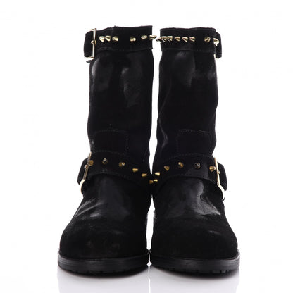 Jimmy Choo Distressed Waxed Leather Studded Biker Moto Boot 38 Black 2 of 9