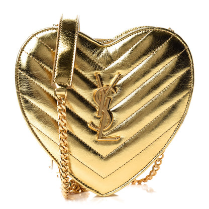 Saint Laurent Metallic Calfskin Matelasse Chevron Monogram Small Love Heart Chain Bag Gold 1 of 10