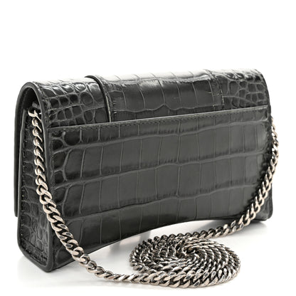 Balenciaga Shiny Calfskin Crocodile Embossed Hourglass Chain Bag Gris 3 of 11