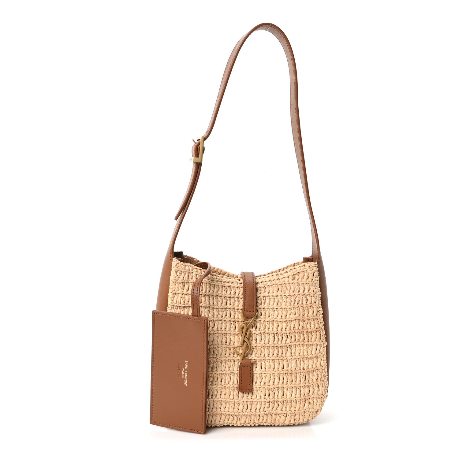 Saint Laurent Raffia Calfskin Le 5 A 7 Baby Hobo Natural Brick 3 of 10