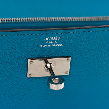 Hermes Chevre Mysore Kelly Wallet To Go Bleu Frida 6 of 9