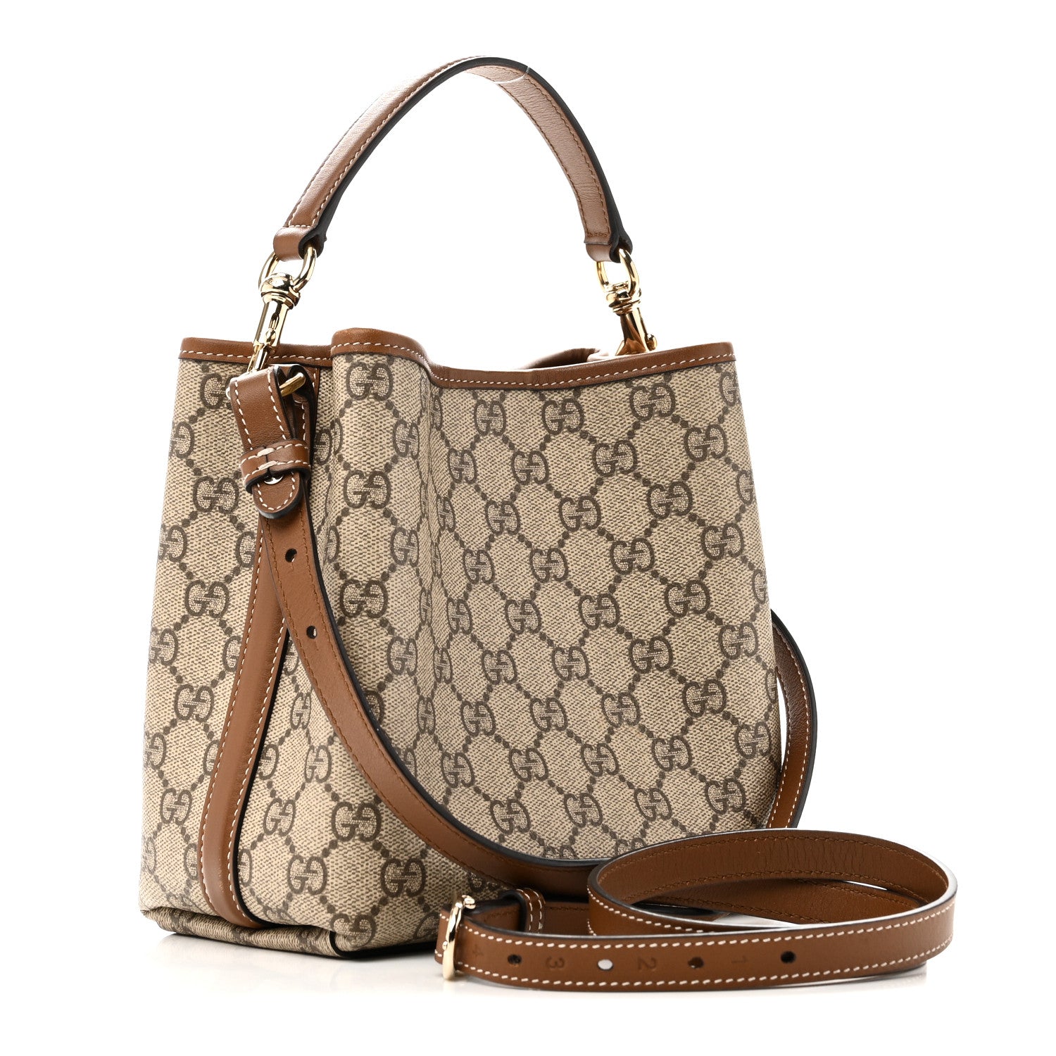 Gucci GG Supreme Monogram Emblem Small Shoulder Bag Beige Ebony Sundial 3 of 9