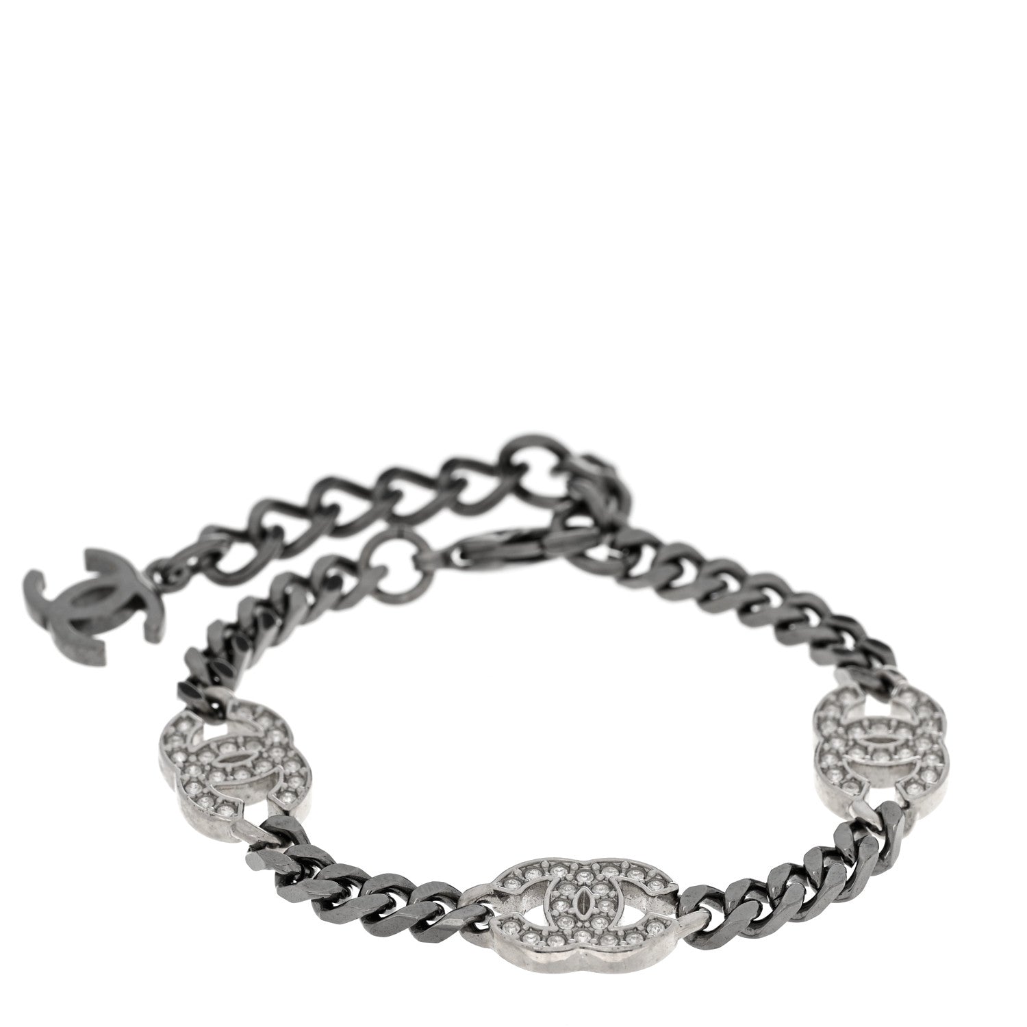 Chanel Ruthenium Crystal CC Bracelet Silver 1 of 4