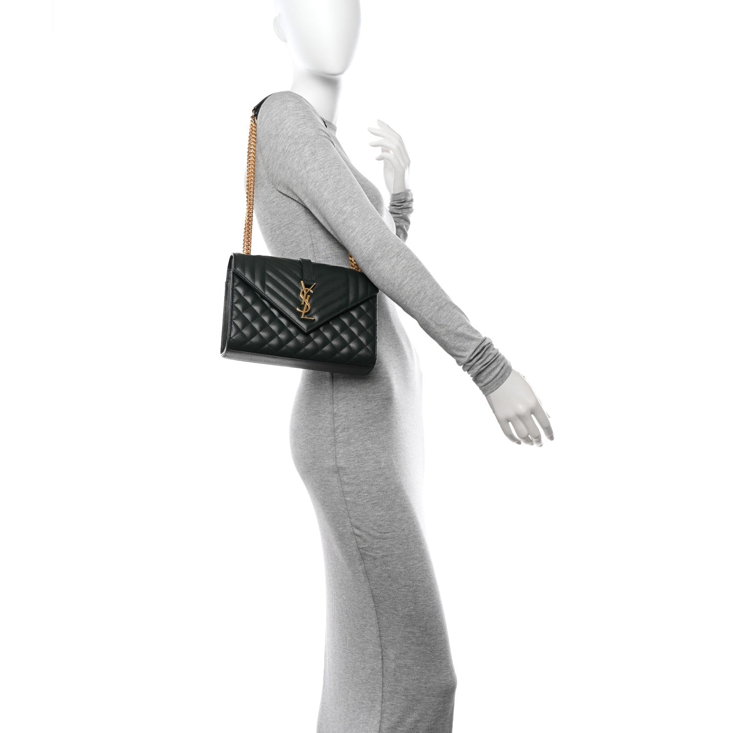 Saint Laurent Grain De Poudre Textured Mixed Matelasse Triquilt Medium Monogram Satchel Army Green 2 of 14