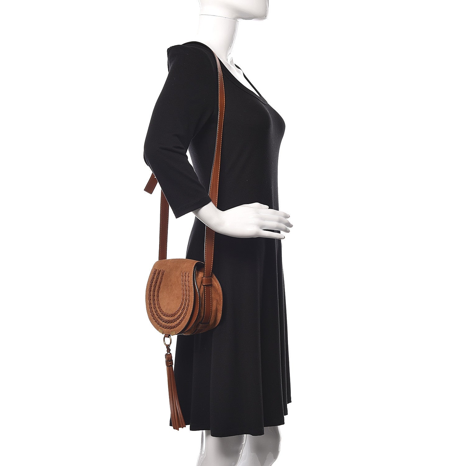 Chloe Suede Calfskin Braided Mini Marcie Round Crossbody Bag Caramel 2 of 15