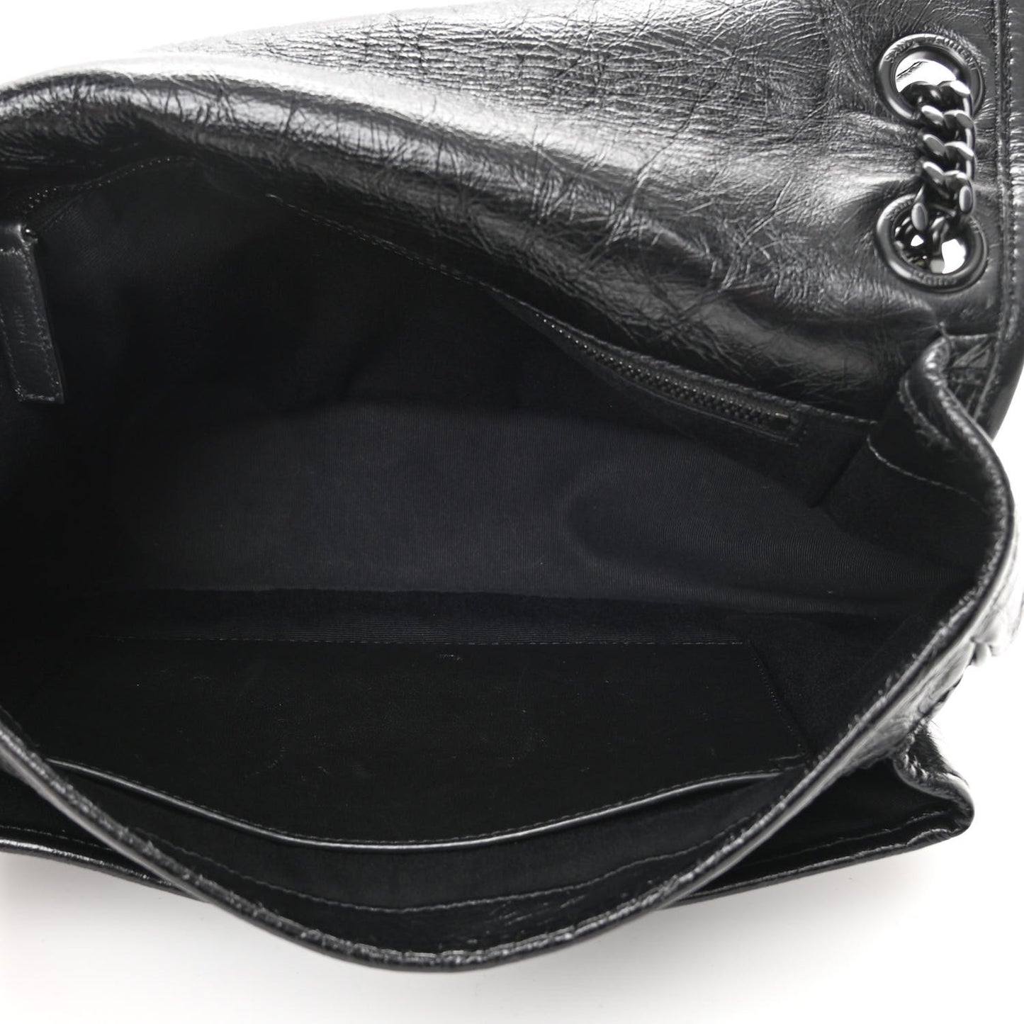 Crinkled Calfskin Matelasse Monogram Medium Niki Chain Satchel Black