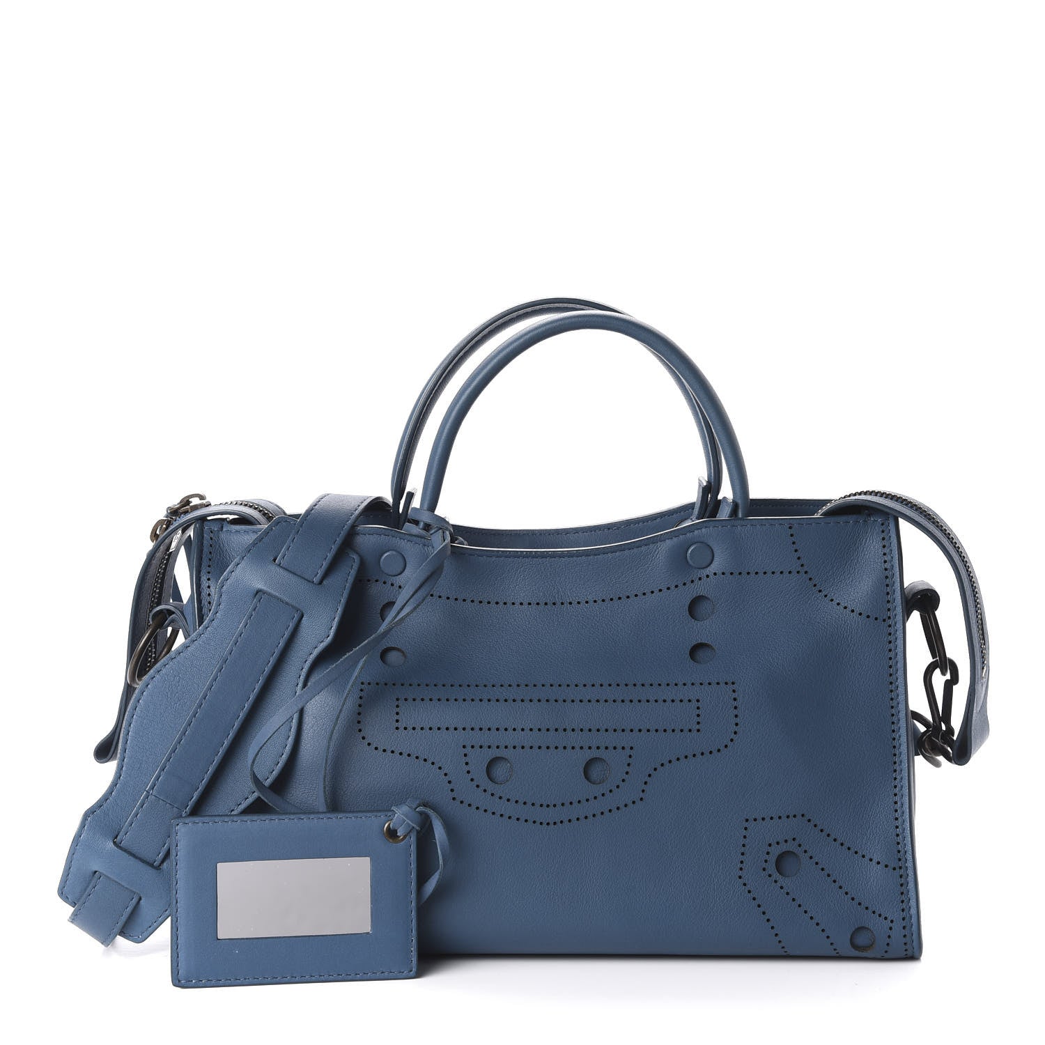 Balenciaga Veau Soyeux Perforated Blackout Hardware S City Bleu Canard 1 of 10