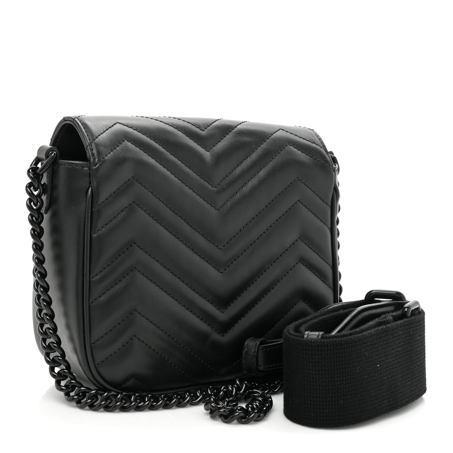 Calfskin Matelasse Monochrome Mini GG Marmont Crossbody Shoulder Bag Black