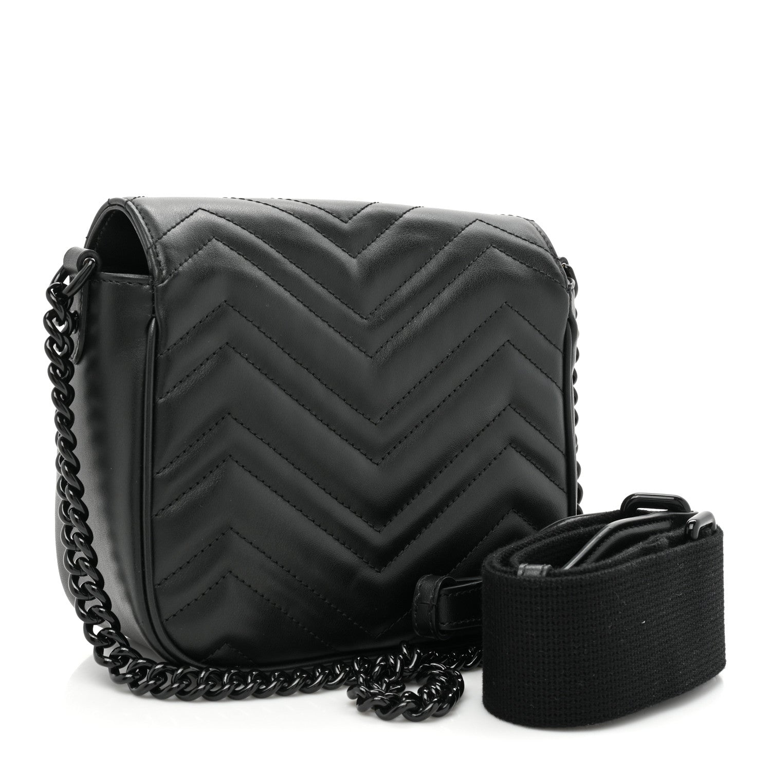 Gucci Calfskin Matelasse Monochrome Mini GG Marmont Crossbody Shoulder Bag Black 3 of 10