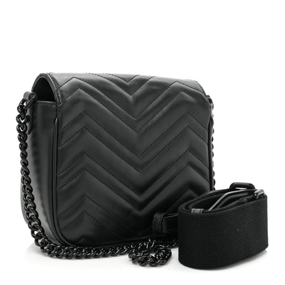 Gucci Calfskin Matelasse Monochrome Mini GG Marmont Crossbody Shoulder Bag Black 3 of 10