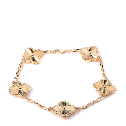 Van Cleef & Arpels 18K Yellow Gold 5 Motifs Guilloche Vintage Alhambra Bracelet 1 of 6