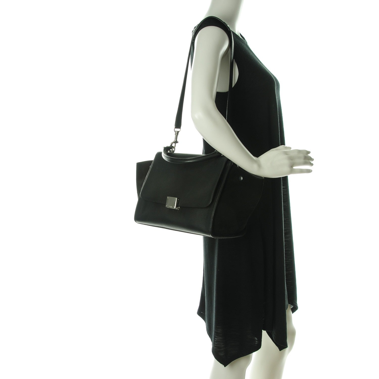 Celine Drummed Calfskin Suede Small Trapeze Black 2 of 8