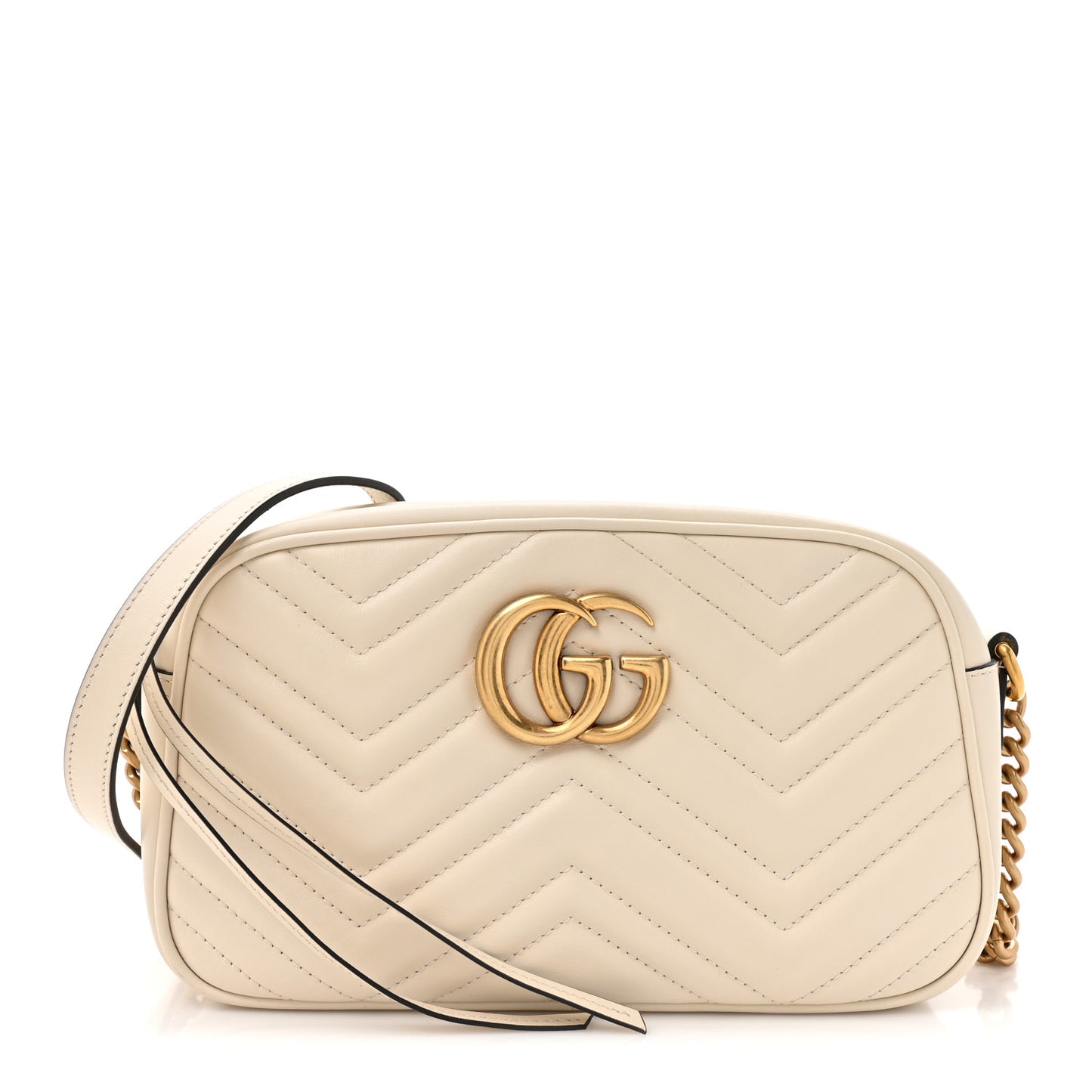 Calfskin Matelasse Small GG Marmont Chain Shoulder Bag White