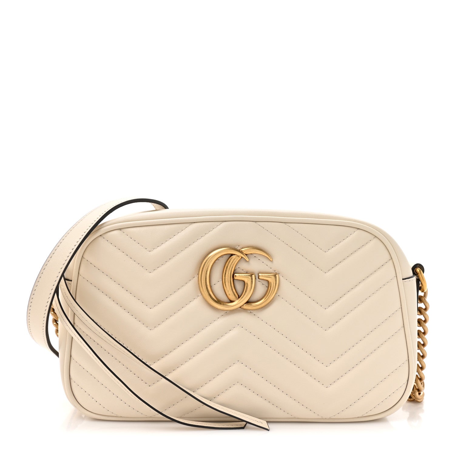 Gucci Calfskin Matelasse Small GG Marmont Chain Shoulder Bag White 1 of 13