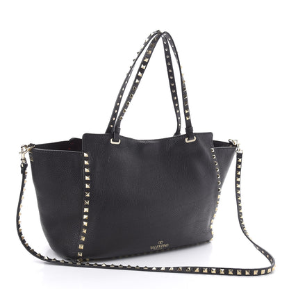 Valentino Garavani Pebbled Calfskin Medium Rockstud Tote Black 3 of 9